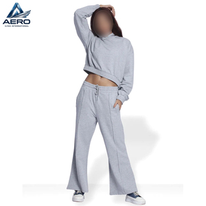 2026 <b>Top</b> Quality Product Women Hoodies And Trouser Set, In Gray Color Fitness Wear Ladies Gym <b>Crop</b> Tracksuits - Product Image 2