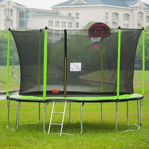 14FT Green <b>Trampoline</b> with Basketball Hoop Inflator and Ladder Inner Safety <b>Enclosure</b> for Jumping Toys - Product Image 5
