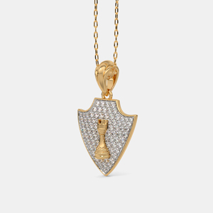 Luxury 18K Gold Shield Pendant Necklace With Diamond Chess Rook <b>Box</b> <b>Chain</b> Unisex Everyday Wear - Product Image 2