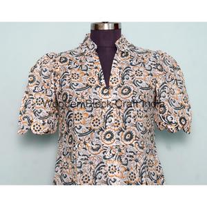 Vestido de Algodón Ecológico Hecho a Mano Estilo Bohemio Vintage con Detalle de Botones, Manga Corta, Silueta en A para Mujer, Casual de Oficina - Product Image 2