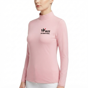 WIZE INTERNATIONAL Women's Pink Long Sleeve <b>Turtleneck</b> <b>Top</b> Breathable Knitted Polyester Front Logo Pullover - Product Image 4