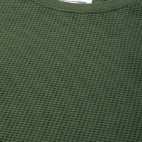 T-shirt à manches longues en tricot gaufré vert olive pour homme, col rond, coupe classique, style décontracté, couleur unie, tissu tricoté, style streetwear