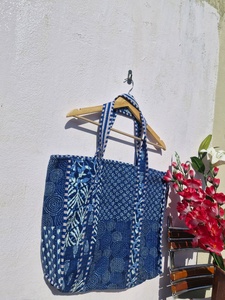 <b>Vintage</b> Lightweight Indigo Solid Color Cotton <b>Tote</b> <b>Bag</b> Handmade Shoulder <b>Bag</b> Quilted Market <b>Tote</b> Reusable Shopping <b>Bag</b> Women - Product Image 5