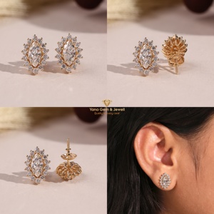 Pendientes de Oro Sólido de 14K con Diamante Cultivado en Laboratorio CVD de Corte Marquesa y Halo Floral para Mujer, 2 TCW, Certificado IGI, Claridad VVS2, Color E - Product Image 5