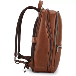 Brown Genuine Leather <b>Laptop</b> <b>Backpack</b> Minimalist Style Water Resistant Unisex Shoulder Straps Zipper Closure 20-39L Capacity - Product Image 2