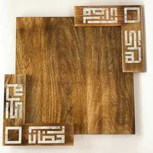 Plateau de service carré en bois avec incrustation de nacre pour la restauration, plateau décoratif pour la présentation des aliments, plateau à vaisselle - Product Image 5