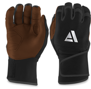 Gants de frappeur de baseball en cuir de qualité supérieure, manchette longue, antidérapants, soutien flexible pour la main, protection rembourrée, cuir noir et marron - Product Image 4