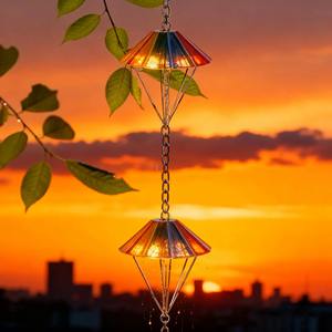 Chaîne de pluie artisanale colorée de qualité supérieure, ajoute un élément ludique et artistique au flux d'eau dans les jardins et les espaces extérieurs. - Product Image 6