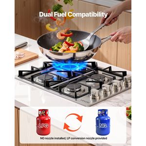 Piano Cottura a Gas Incasso in Acciaio Inox da 30 Pollici con 4 Bruciatori, Capacità Massima 48000 BTU, Convertibile GPL/Gas Naturale, Doppia Alimentazione - Product Image 4