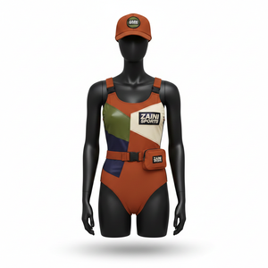 Traje de Baño Premium para Mujer en Nylon y Spandex con Diseño de Paneles en Bloques de Color, Bolsillo con Cinturón y Logotipo Personalizado - Product Image 1