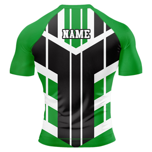 Vente en gros de rashguards unisexes de qualité, personnalisés, à manches courtes, en spandex et polyester, respirants, pour le fitness, séchage rapide, UPF50, antibactériens - Product Image 2