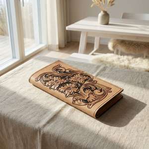 Portefeuille long de luxe personnalisé pour femme, blocage RFID, 100% cuir véritable, porte-cartes d'identité et de crédit, gravure artisanale, portefeuille à deux volets - Product Image 5