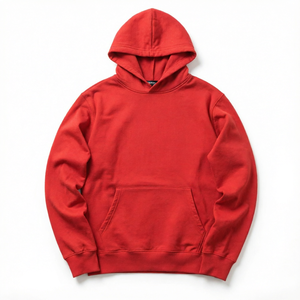 100% Cotton Heavyweight Fleece 370 GSM High Quality <b>Red</b> Unisex <b>Hoodie</b> with Custom Front Logo Position Eco-Friendly & Quick Dry - Product Image 1