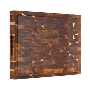 Planche à découper en bois d'acacia à grain transversal, bloc de boucher robuste avec rainure pour les jus, planche à découper de cuisine pour viande - Product Image 1