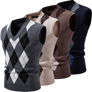Men's Knitted <b>Argyle</b> Sleeveless Vest V-Neck <b>Sweater</b> Autumn Wear 100% Acrylic Standard Thickness - Product Image 1