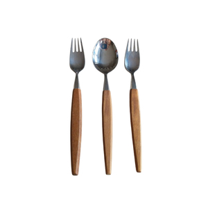 Nuevo juego de cubiertos de diseño en acero inoxidable con mango de madera, ecológico, con mango de teca, para el hogar, hotel, restaurante, regalo de boda. - Product Image 1