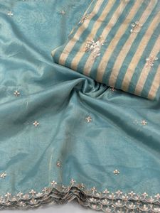 Cuentas de tejido de viscosa pura para bordado, uso en sari, vestido, kurti, ancho 44, gsm 65, 20 metros cada uno, varios colores. - Product Image 5