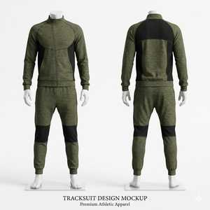 <b>Men's</b> Olive Green Color Block Tracksuit Set Quarter Zip <b>Jacket</b> and Jogger Pants Athletic Sportswear Casual Training Suit - Product Image 1