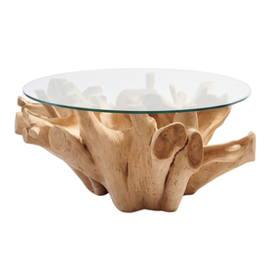 Table à manger moderne en bois massif avec plateau en verre, table basse rustique, meuble d'appoint pour salon - Product Image 3
