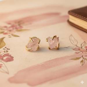 Pendientes de Plata de Ley 925 con Baño de Oro de 14K y Cuarzo Rosa Natural, Joyería Minimalista Rosa Curativa, Regalo - Product Image 1