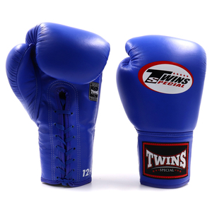 Guantes de Kick Boxing de Alta Calidad para Gemelos, Cuero Genuino de Vaca Azul, Acolchado Hecho a Mano, Guantes Profesionales para Luchadores, Cierre de Gancho y Bucle - Product Image 1
