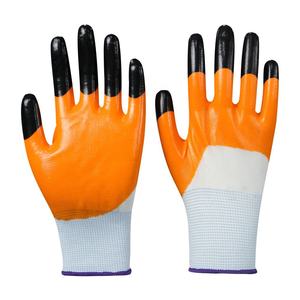 Guantes de poliéster y nailon sin costuras con revestimiento de NBR, fabricados en Vietnam, con puño elástico y palma lisa micro arenosa para manipulación industrial y logística. - Product Image 1