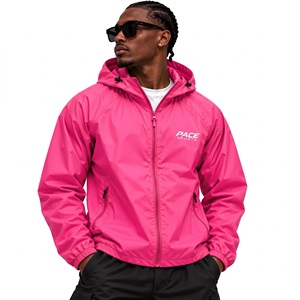 mens peach salmon orange windbreaker jacket lightweight water repellent nylon <b>zip</b> <b>up</b> gym running sports coat streetwear - Product Image 2