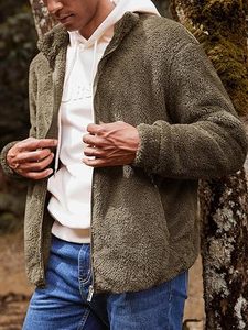 Veste en fourrure de renard pour homme, col montant, fermeture à bouton unique, manches classiques, couleur unie, parka épaisse, coupe ample, rembourrage en duvet - Product Image 5