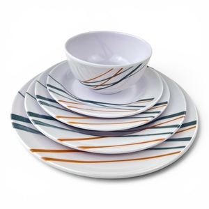 Melamine Bowl Set Minimalist Zen Lines Design Pigmented Dishes Shape Non-Toxic Dishwasher <b>Microwave</b> Safe for Asian Style - Product Image 3