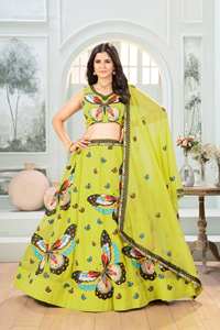 Lehenga Choli en Soie Chinon de Qualité Supérieure, Motif Papillon, Matériaux Recyclés, Style Traditionnel pour Mariage et Fêtes - Product Image 2