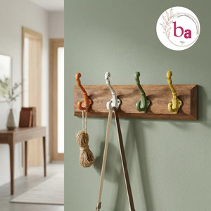 Gancho de Pared de Hierro Fundido Ba, 4 Ganchos, Estilo Rústico, Hecho a Mano, Ecológico, Ajustable, Autoadhesivo, Multicolor, Perchero para - Product Image 1