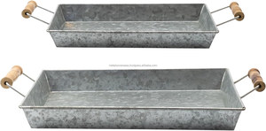 Bandeja de Servicio Decorativa de Metal Galvanizado Plateado Estilo Art Deco Europeo con Asas de Madera Ecológicas, Diseño Rectangular de 2 Piezas - Product Image 3