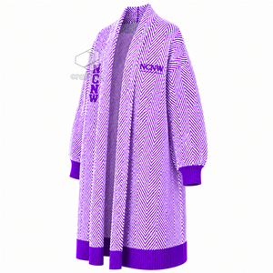 NCNW Sorority Women's Longline Herringbone Knit Duster <b>Cardigan</b> Open Front Embroidered Ribbed Cuff Sweater Casual Outerwear - Product Image 3