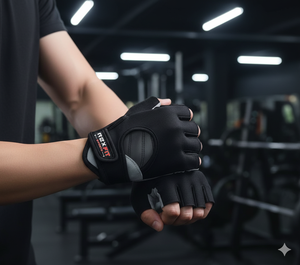 Wholesale Half <b>Finger</b> Gym Gloves Black Mesh Adjustable Wrist <b>Strap</b> Weight Lifting Unisex Fitness Hook Loop Closure Gloves - Product Image 1