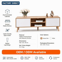 Meuble TV / Console multimédia de salon avec double rangement dissimulé, étagères pour câbles, pieds en bois, compatible OEM/ODM