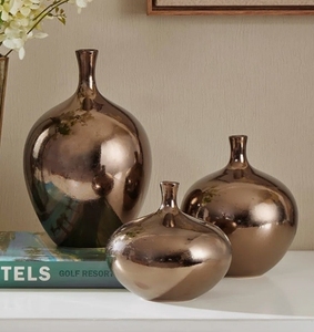 Modern Metallic <b>Vase</b> Set Luxury Bronze Finish Tabletop Decorative Bottles Minimalist <b>Bud</b> <b>Vase</b> Trio Home Decor Centerpiece Wholes - Product Image 1