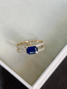 Luxury Fine Jewelry Natural Blue Sapphire & Natural <b>Diamonds</b> Double-Band <b>Ring</b> for wedding & party occasions in 14KT Yellow Gold - Product Image 3