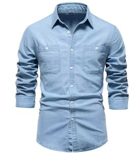 Chemises en jean pour hommes, décontractées, bleues, 100% coton, manches longues, vêtements de mode d'automne, prix de gros d'usine - Product Image 4
