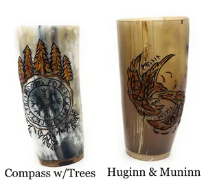 Vasos de cuerno de búfalo natural grabados a medida, vasos de chupito vikingos pulidos para cerveza y hidromiel ecológicas, elegante taza de té estilo romántico - Product Image 2