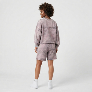 Conjunto de Shorts de Dos Piezas de Felpa con Lavado Ácido Personalizado para Mujer, Conjunto de Shorts Deportivos Extra Grandes de Algodón de Primera Calidad, Fabricante OEM para Damas - Product Image 2