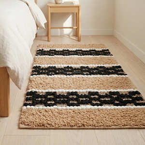 Boho Cotton Area Rug with Bold Black Geometric Pattern for Living Room, Bedroom & Contemporary Home Décor - Product Image 1