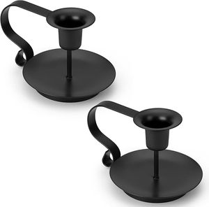 Ensemble de 2 porte-bougies en métal noir avec poignée pour bougies coniques, porte-bougies de style farmhouse pour la décoration de table - Product Image 5