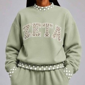 Zeta OEM <b>Mock</b> <b>Neck</b> Sweatshirt Women Men Ladies Unisex Rib Knit Collar Polka Dot Gingham Patch - Product Image 6