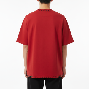 T-shirt rouge surdimensionné personnalisé pour homme, col rond, manches courtes, épaules tombantes, style streetwear, jersey en coton respirant - Product Image 2