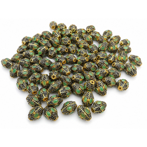 Cuentas cilíndricas de latón espaciadoras Jadau Dholak con múltiples piedras, chapadas en oro y esmaltadas, para la fabricación de joyas personalizadas, pulseras y collares - Product Image 5