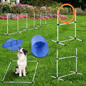 Set da 5 Pezzi per Addestramento Agility Cani da Esterno con Coni in Plastica Resistente, Anello per Salto, Barra Ostacolo e Tunnel per il Fitness degli Animali Domestici - Product Image 2