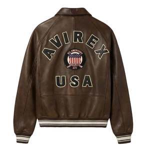 Chaqueta Bomber de Cuero Genuino para Hombre Avirex, Cuero Vacuno Auténtico, Impermeable, Resistente al Viento, Bordado, Edición Limitada, Estilo Americano Vintage - Product Image 2