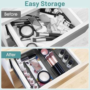 Makeup Jewelry Vanity and Office 21 Piece Black Modular Drawer Organizer Trays Multipurpose Stackable Acrylic Storage <b>Bins</b> - Product Image 4
