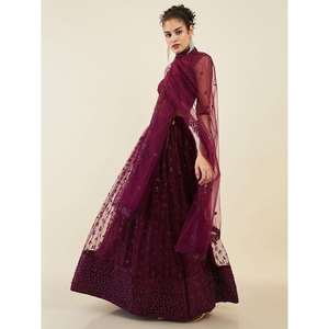 Superbe filet de mariage brodé de vin Lehenga Choli avec Dupatta - Product Image 6
