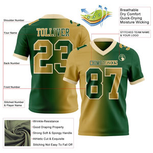Último Diseño Auténtico, Jersey de Fútbol Americano con Degradado Verde y Dorado Antiguo, Edición Limitada, Transpirable - Product Image 2